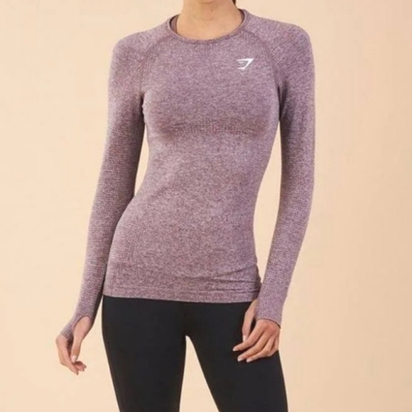 Gymshark Vital workout Athletic seamless longsleeves top purple wash marl small - Picture 1 of 12